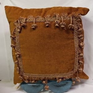 2 Chenille Throw Pillows Gold Tassels Spencer Industries Poly Fiber Filled